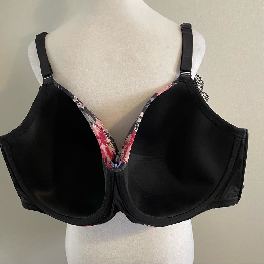 NWOT CACIQUE Lightly Lined Balconette Bra Black Pink Floral Lace 40H T-shirt New - Picture 8 of 13